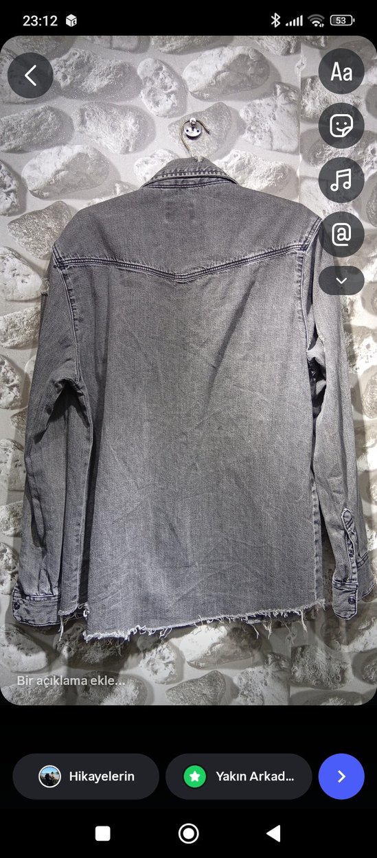 Gri Düğmeli Uzun Denim Ceket - Görsel 2