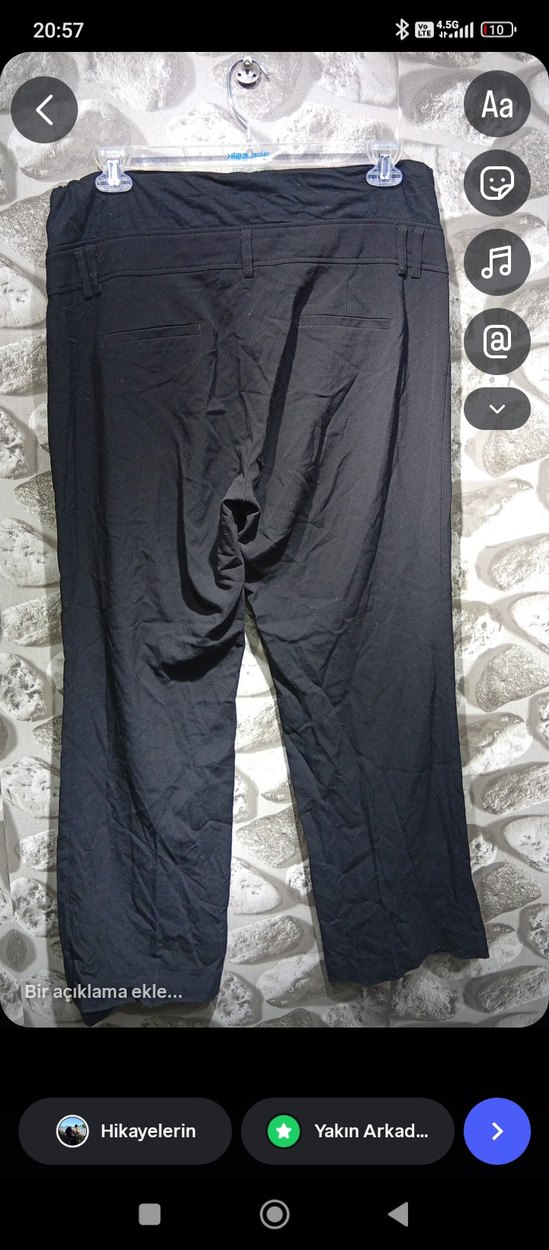 Düğmeli Siyah Hamile Keten Pantolon - Görsel 4