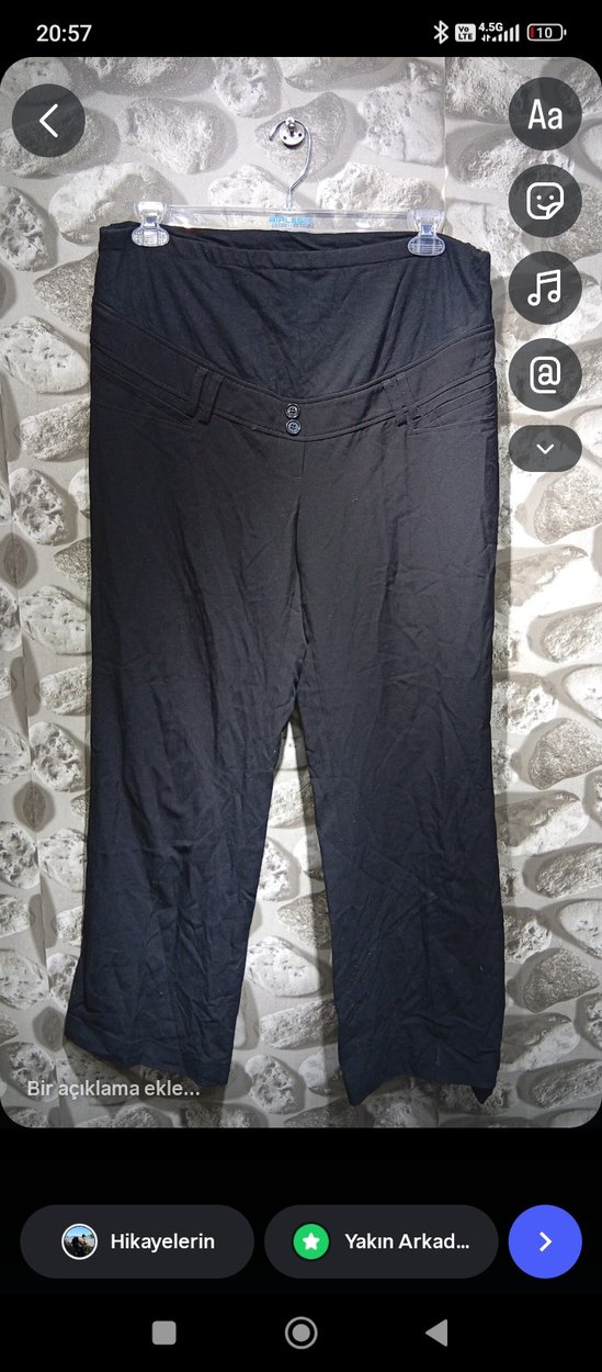 Düğmeli Siyah Hamile Keten Pantolon - Görsel 2