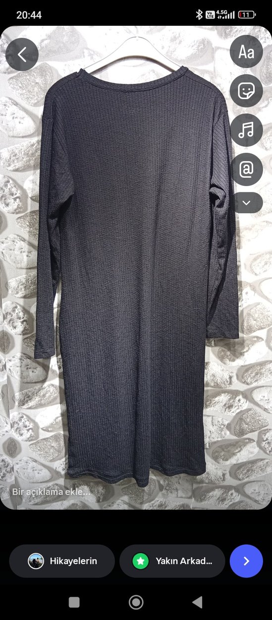 Nakışlı Siyah Uzun Kollu Triko Elbise - Görsel 2