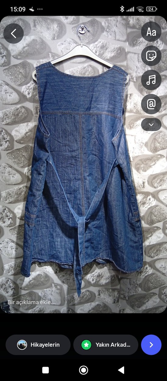 Nakışlı Kot Kadın Uzun Salopet - Görsel 3