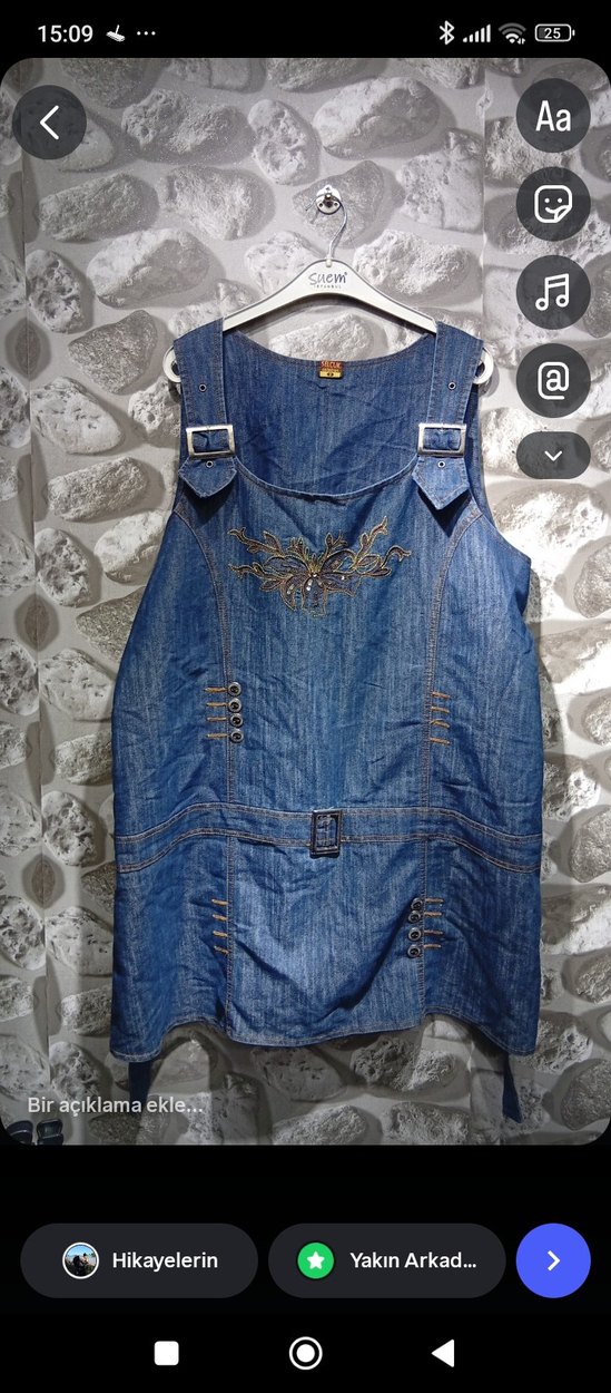 Nakışlı Kot Kadın Uzun Salopet - Görsel 2