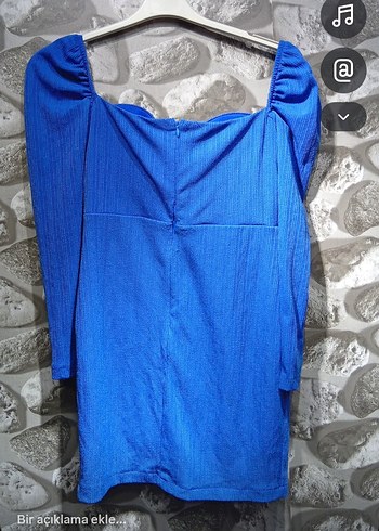 Mavi V Yaka Mini Triko Elbise - Görsel 2