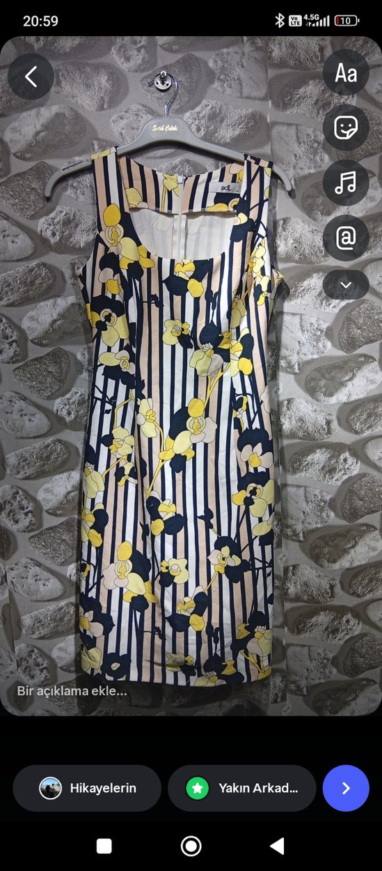 Sarı Çiçekli Uzun Kalem Elbise - Görsel 2