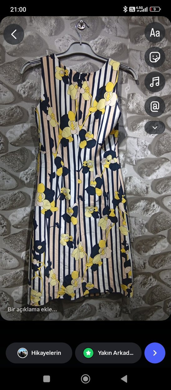 Sarı Çiçekli Uzun Kalem Elbise - Görsel 4