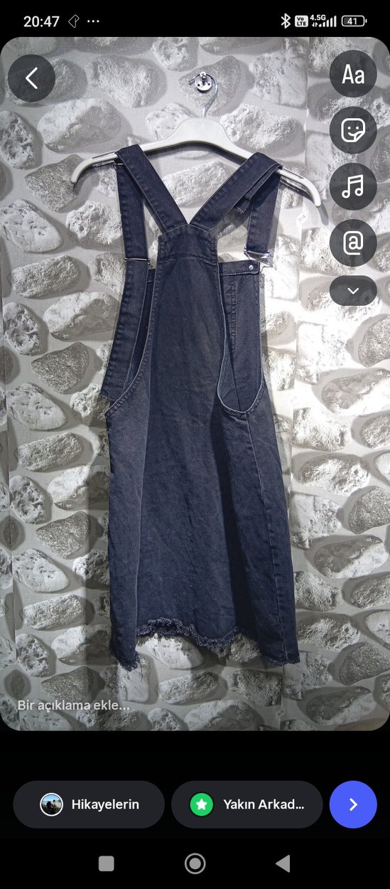 Gri Denim Askılı Midi Tulum - Görsel 3