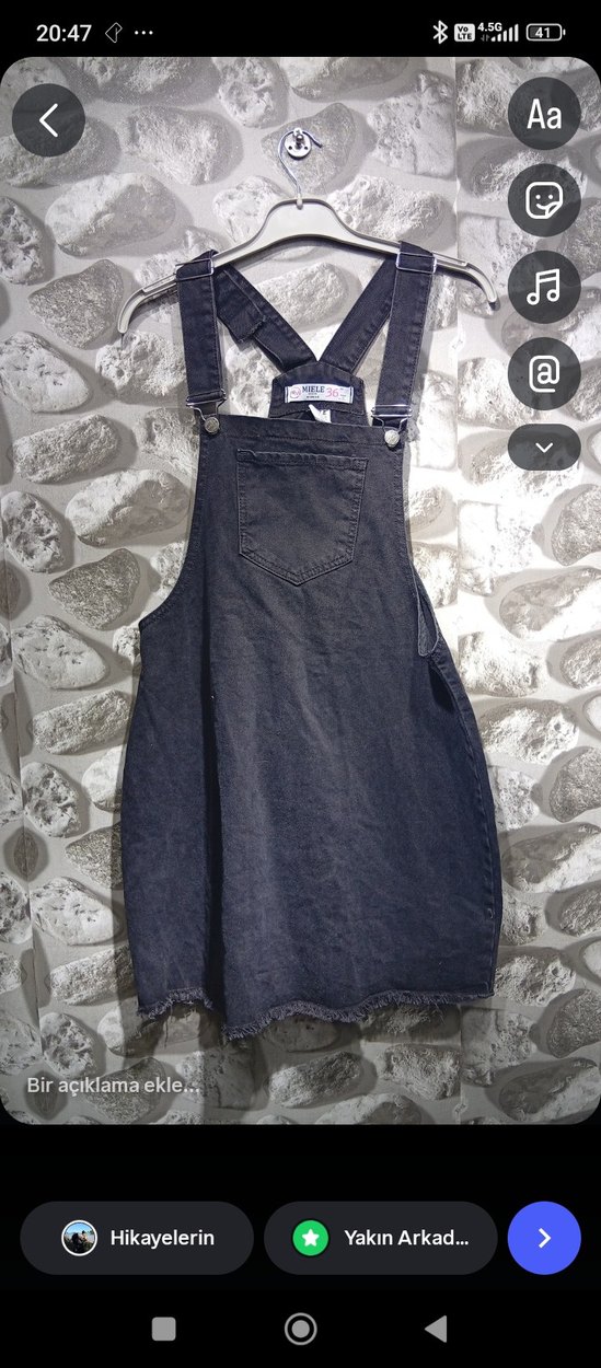 Gri Denim Askılı Midi Tulum - Görsel 2