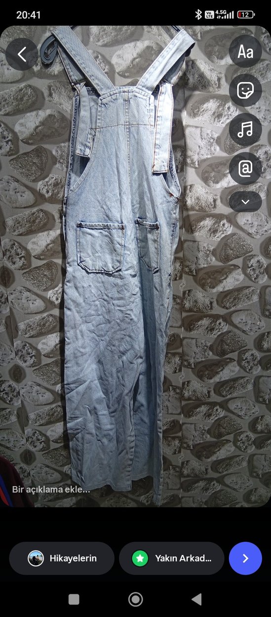 Kadın Gri Denim Uzun Bol Tulum - Görsel 2