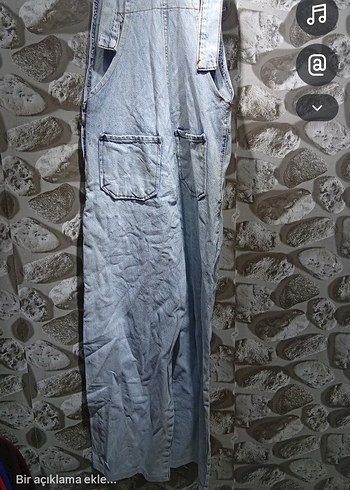 Gri Kadın Denim Uzun Salopet - Görsel 2