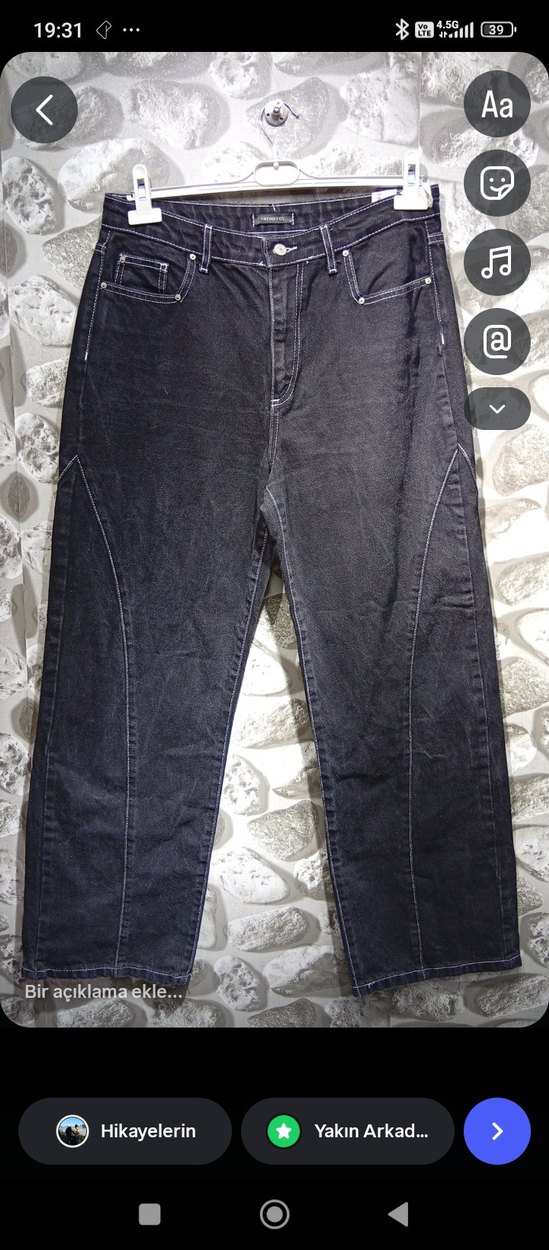 Dikiş Detaylı Yüksek Bel Siyah Kot Pantolon - Görsel 2