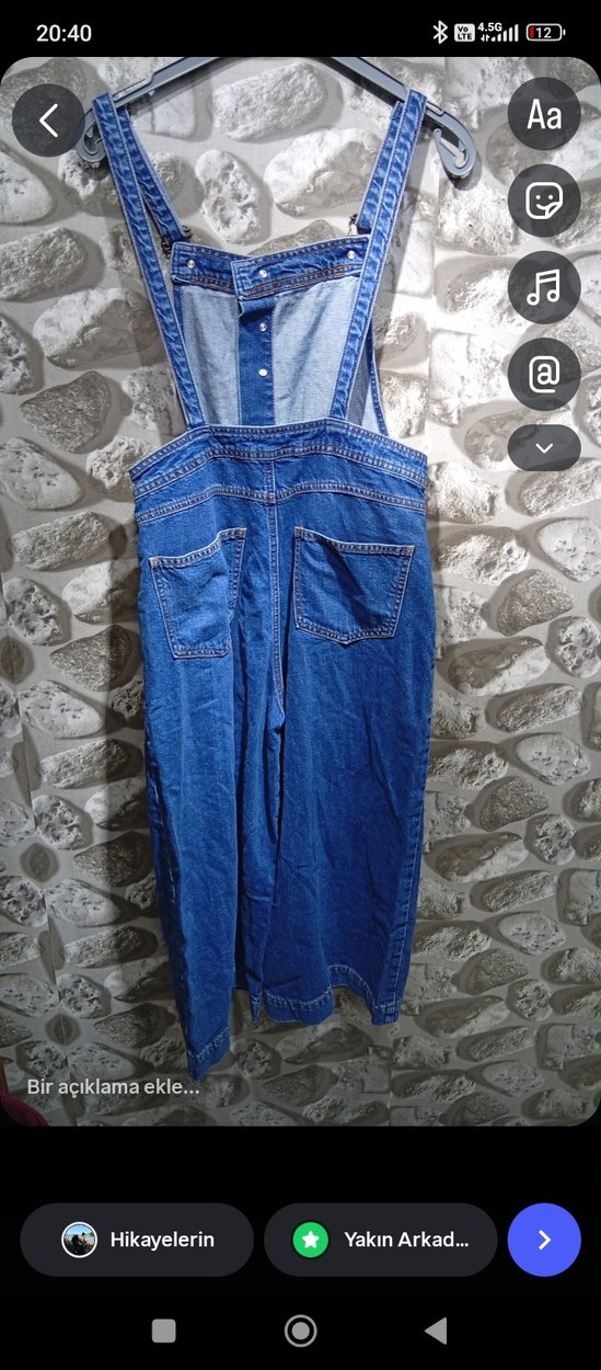 Kadın Lacivert Kot Askılı Tulum - Görsel 3