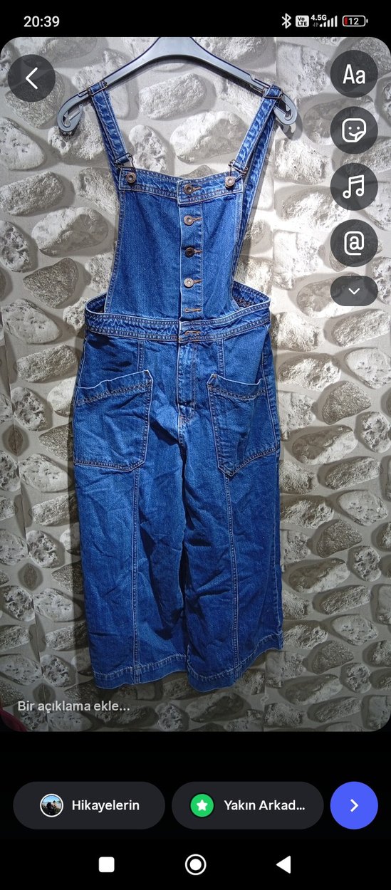 Kadın Lacivert Kot Askılı Tulum - Görsel 2