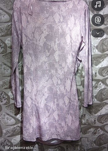 Drapeli Uzun Kol Yılan Desenli Mor Elbise - Görsel 3