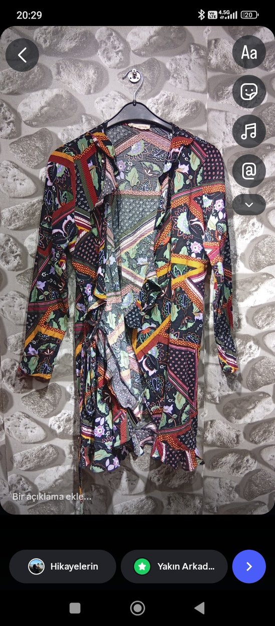 Bohem Desenli Kemerli Mini Elbise - Görsel 2