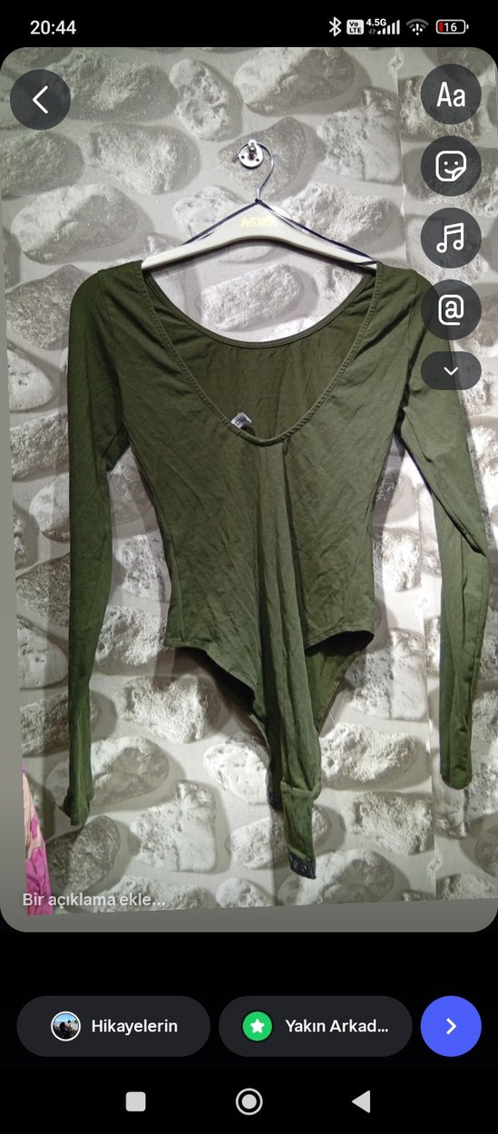 Kadın Haki V Yaka Uzun Kollu Bluz - Görsel 2