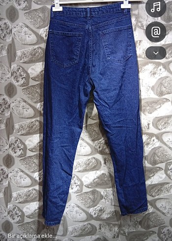 Düğmeli Mavi Kadın Denim Pantolon - Görsel 3