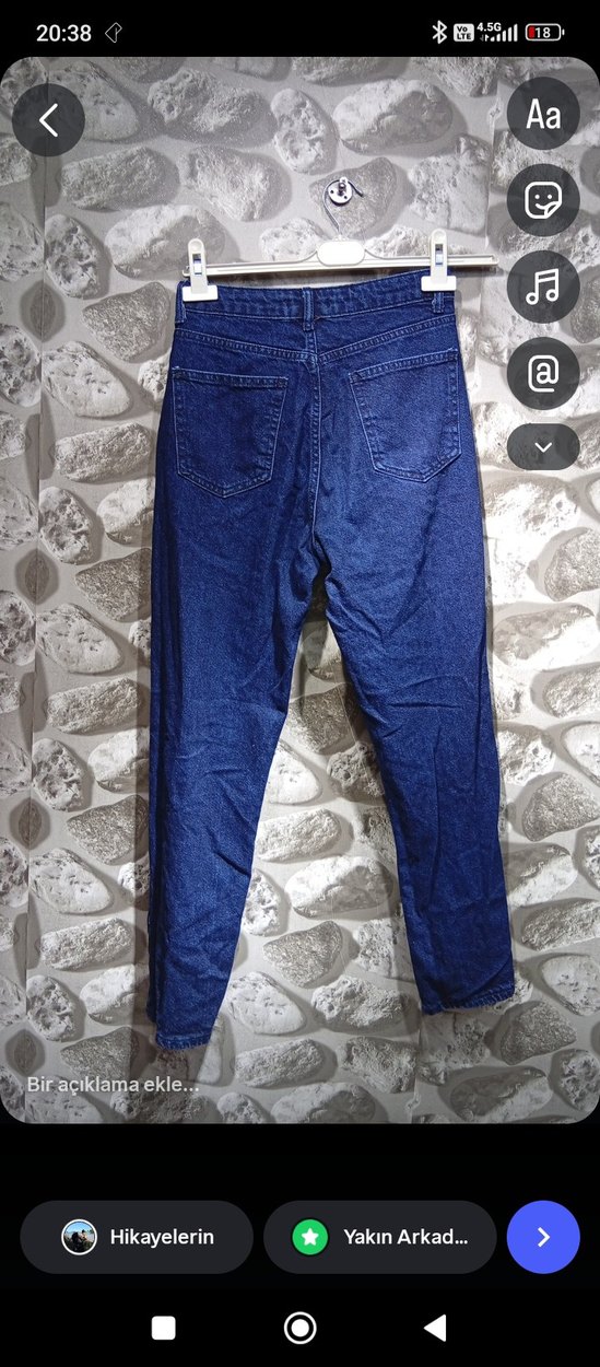 Düğmeli Mavi Kadın Denim Pantolon - Görsel 3