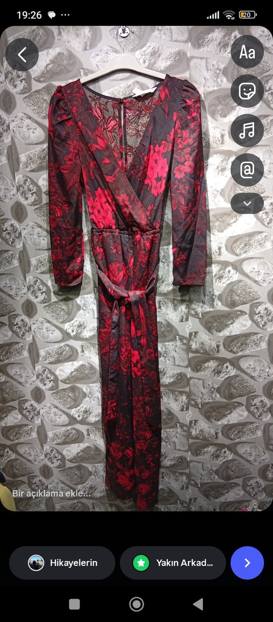 Bordo Bohem Uzun V Yaka tulum - Görsel 2