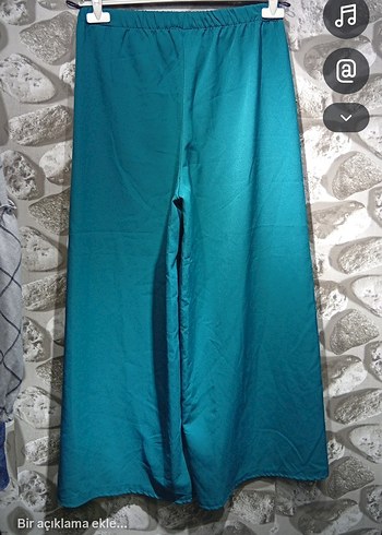 Kadın Turkuaz Salaş Bohem Kumaş Pantolon - Görsel 2