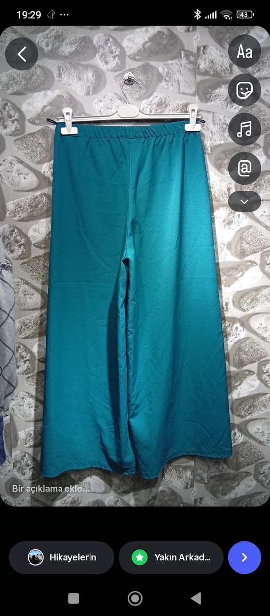 Kadın Turkuaz Salaş Bohem Kumaş Pantolon - Görsel 2