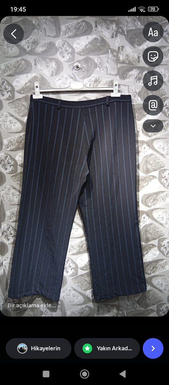 Lacivert Çizgili Kadın Denim Pantolon - Görsel 3