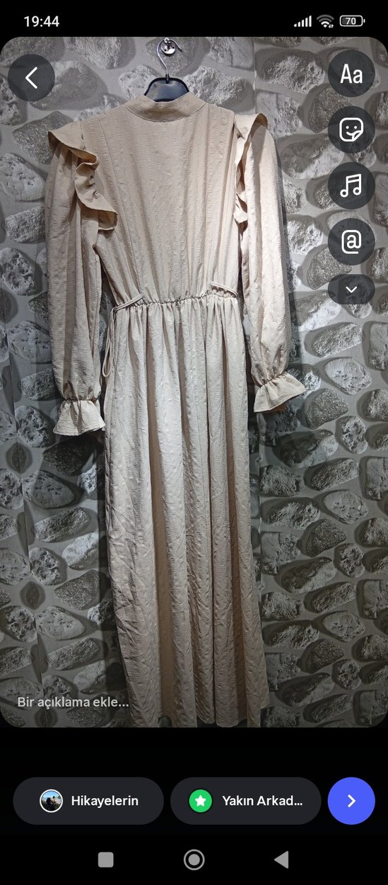 Bej Uzun Kollu Uzun Elbise - Görsel 2