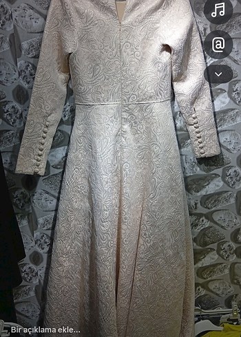 Uzun Kollu Drapeli Bej Kadın Abiye Elbise - Görsel 2