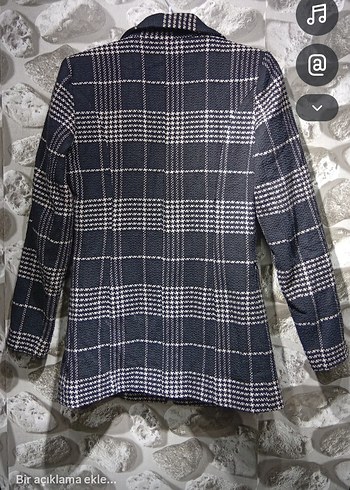 Düğmeli Kısa Gri Ekose Kadın Ceket - Görsel 3