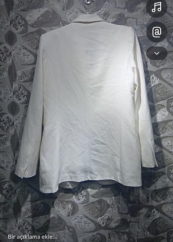 Uzun Beyaz Kadın Blazer Ceket - Görsel 2