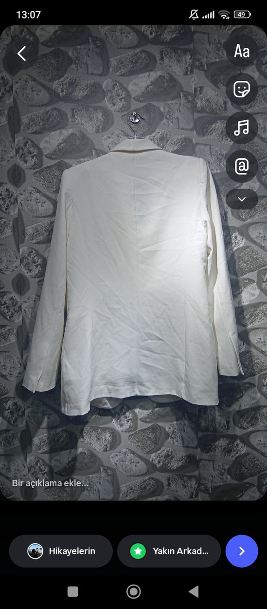 Uzun Beyaz Kadın Blazer Ceket - Görsel 2