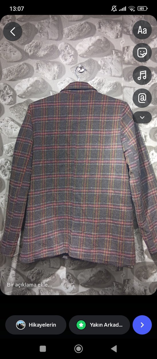 Kadın Gri Ekose Mini Blazer Ceket - Görsel 2