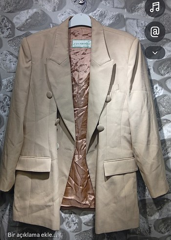 Bej Düğmeli Kadın Blazer Ceket - Görsel 3