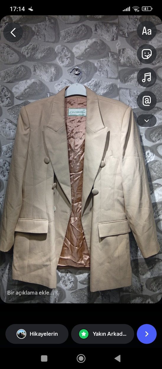 Bej Düğmeli Kadın Blazer Ceket - Görsel 3