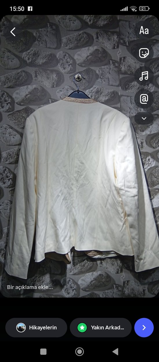 Kadın Beyaz Midi Ceket, Kürklü Detaylı - Görsel 4