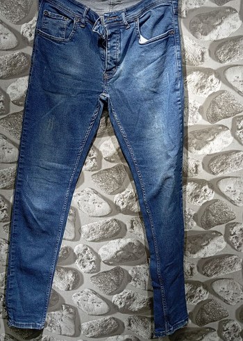 Düğmeli Mavi bay denim Pantolon