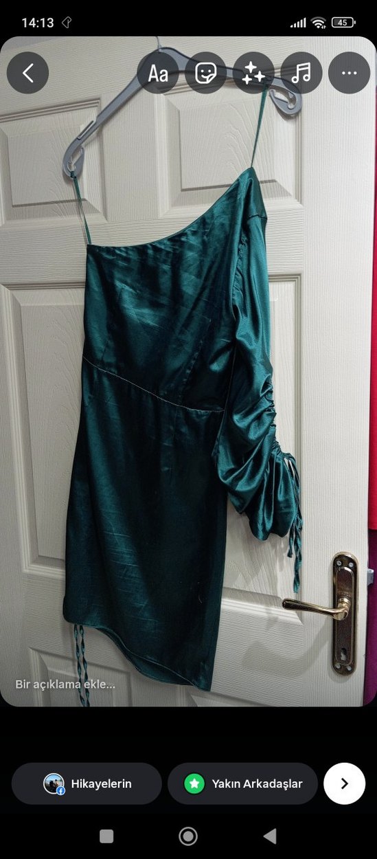 Trendyol & Milla Turkuaz Drapeli Mini Elbise - Görsel 3