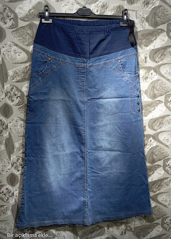 Düğmeli Mavi Denim Midi Etek