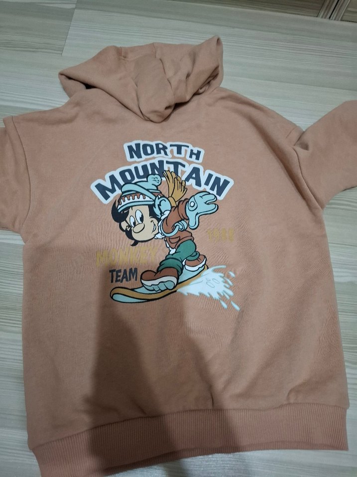 çocuk Kahverengi Kapüşonlu Sweatshirt - Görsel 3