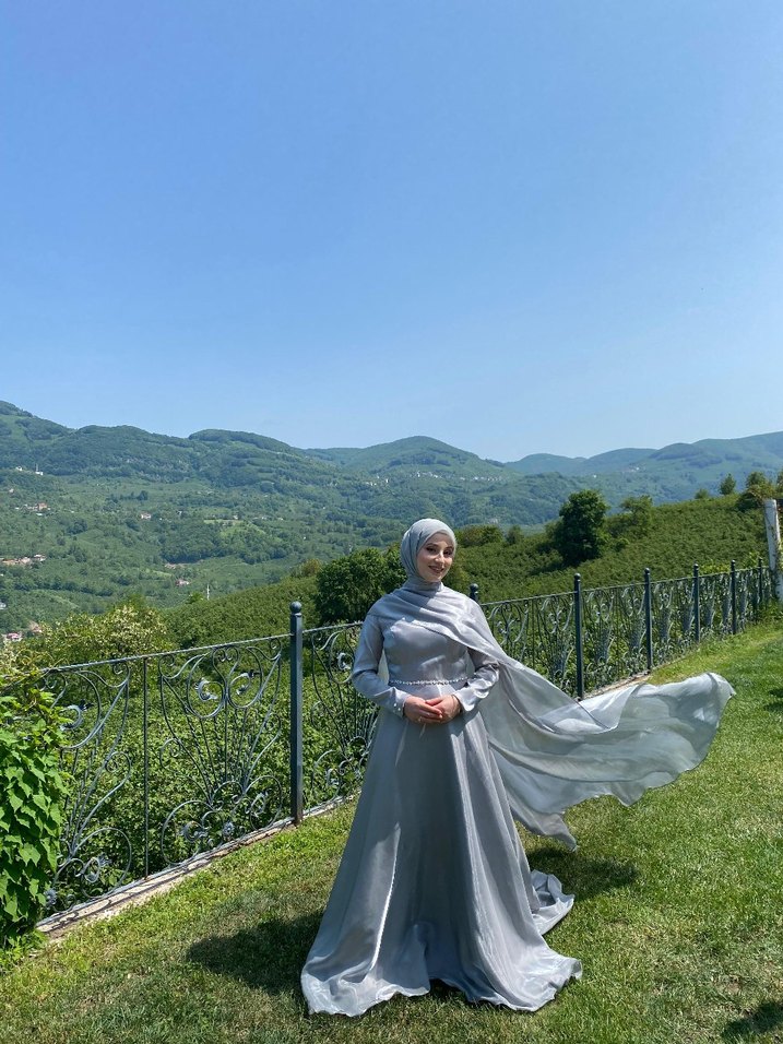 Gri Kadın Abiye Elbise - Görsel 2