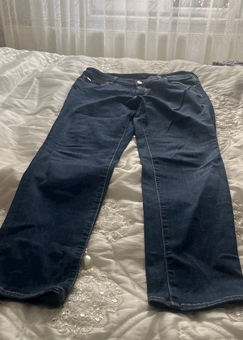 Kadın Parlak Lacivert Kemerli Midi Kot Pantolon - Görsel 8