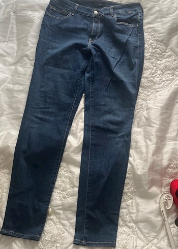 Kadın Parlak Lacivert Kemerli Midi Kot Pantolon - Görsel 7