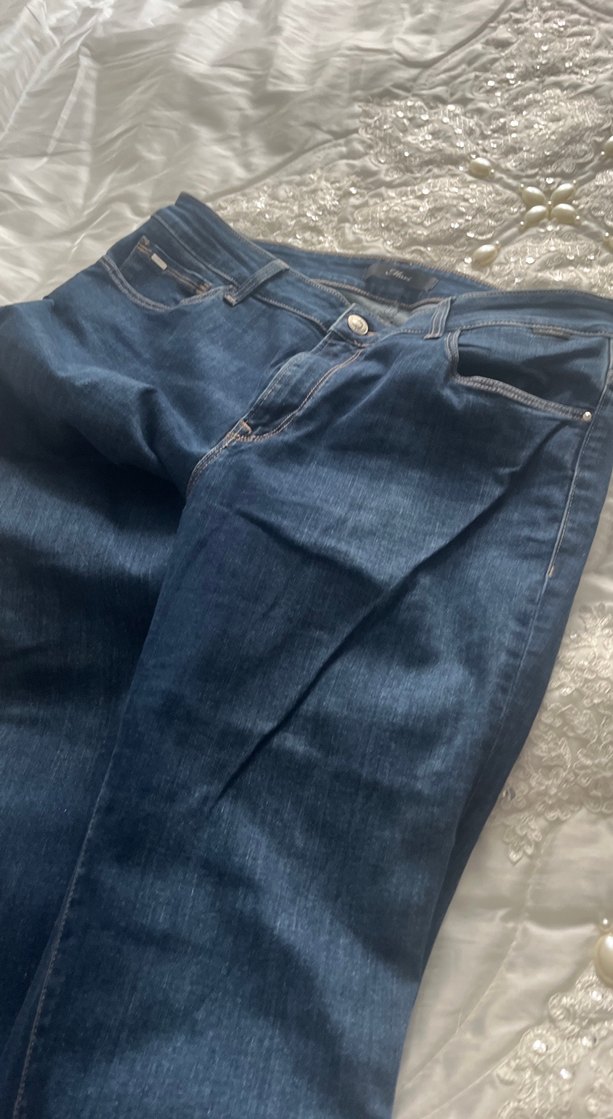 Kadın Parlak Lacivert Kemerli Midi Kot Pantolon - Görsel 5