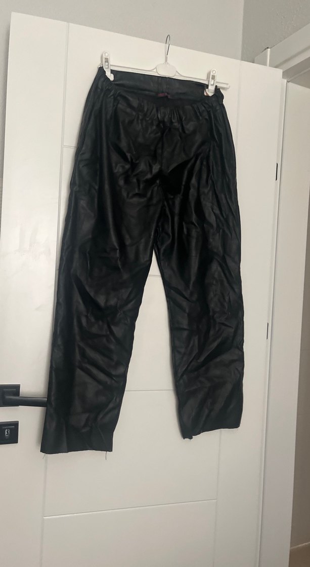 Kadın Siyah Deri Pileli Midi Pantolon - Görsel 5