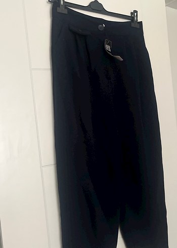 Siyah Kemerli Midi Kadın Kumaş Pantolon - Görsel 7