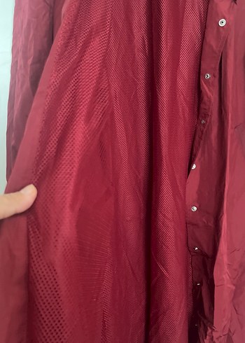 Bordo Uzun Düğmeli Kadın Yağmurluk - Görsel 5
