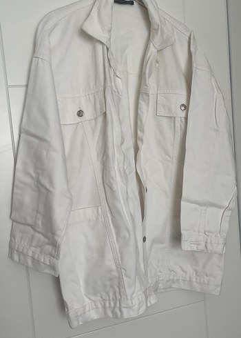 Düğmeli Beyaz Keten Midi Ceket - Görsel 5