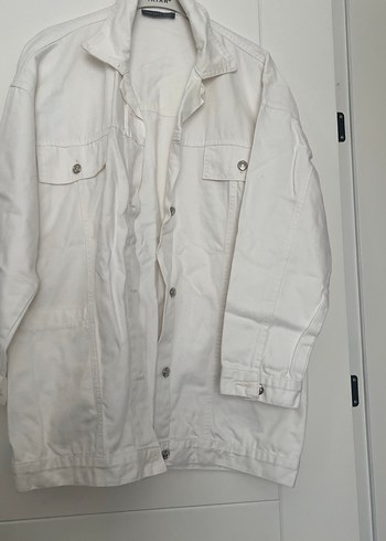 Düğmeli Beyaz Keten Midi Ceket - Görsel 6