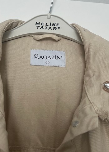 Bej Düğmeli Midi Keten Kadın Ceket - Görsel 2