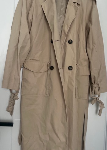 Bej Uzun Keten Trençkot - Görsel 10