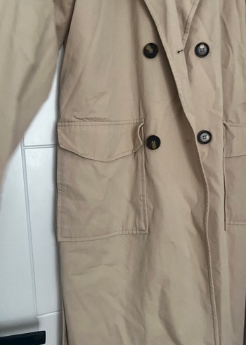 Bej Uzun Keten Trençkot - Görsel 5